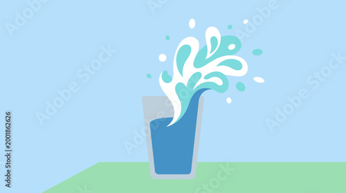 A blue glass with splashing water.