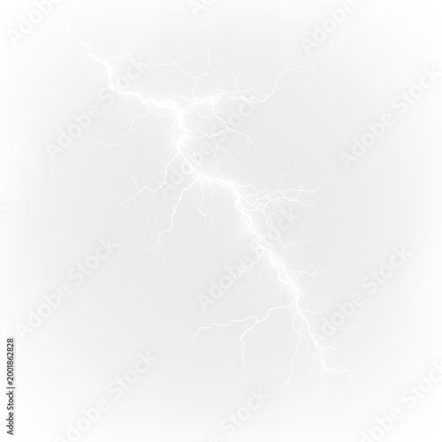 Quadro em tela White lightning bolt isolated on transparent background with detailed branches a