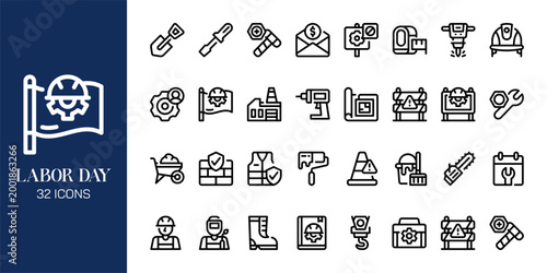 Labor Day Icon Set – Professional Work & Industry Vector Collection