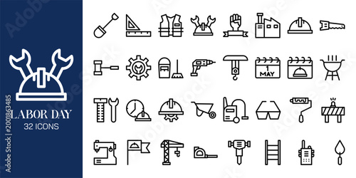 Labor Day Icon Set – Professional Work & Industry Vector Collection