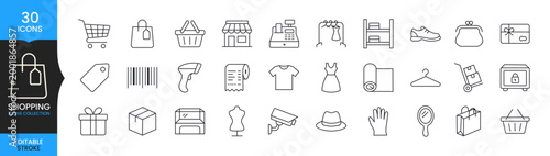 Shopping Icon Set, E-commerce Line Icons, Retail Store Symbols, Online Shop UI Icons, Editable Stroke Minimal Shopping Collection