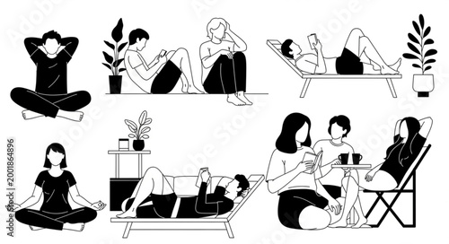 Group of People Engaged in Various Activities in a Lounge.