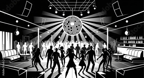 Silhouettes of People Dancing in Nightclub Scene.