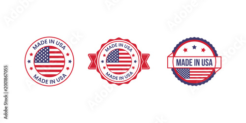 Set of made in usa labels and badges with american flag design
