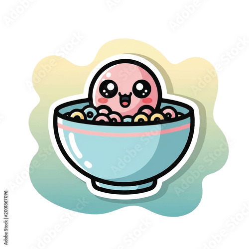 Cute cartoon character in a bowl of cereal.