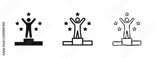 Success Winner on Podium with Stars Icon Set
