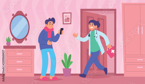 Health monitoring app. Remote mobile gadgets for health services exact vector cartoon background illustration