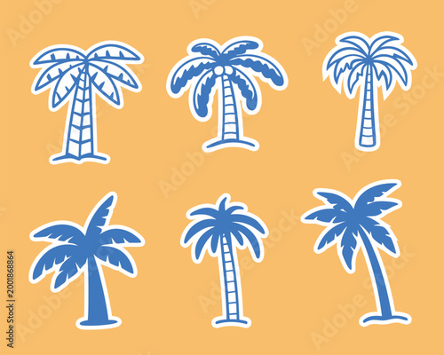 Tropical Palm Tree Sticker Vector Elements Collection – Summer Beach Vacation Outline Set