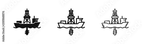 Cuadro en lienzo Offshore Oil Drilling Rig Ship Icon Set
