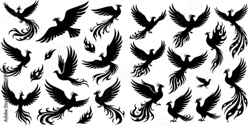 Abstract Black Phoenix Silhouette Rising Dynamic Composition