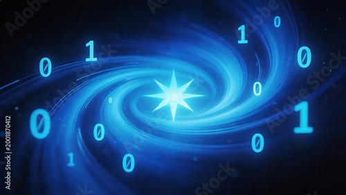 Blue digital swirl with binary numbers