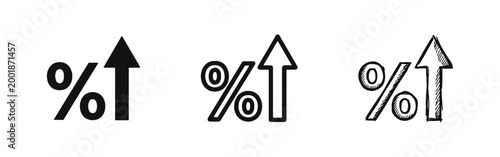 Percentage Increase and Growth Icon Set. Rising Interest Rates and Financial Profit Symbol.