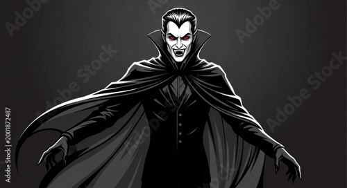 Tableau sur toile Vampire Character with Dark Cloak and Menacing Expression.