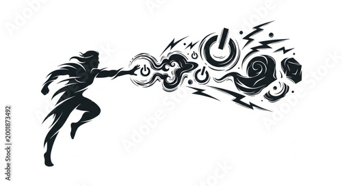 Photography Abstract Artistic Illustration of a Person Casting Fireballs.