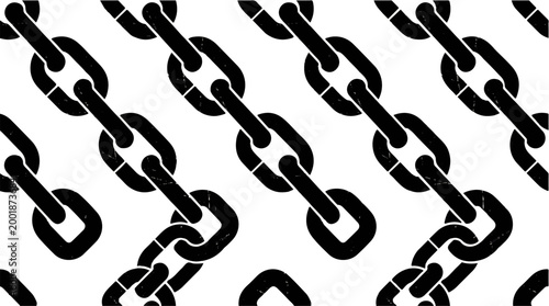 A repeating pattern of black interlinked chain elements on a white background, suggesting connection and security