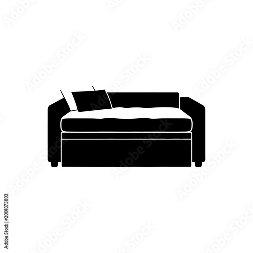 Modern Sofa Bed with Pillows Silhouette.