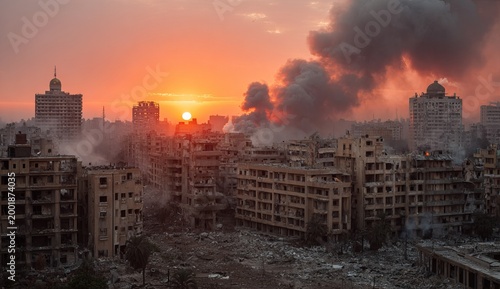 Devastation in Beirut - A City Scarred by Explosion at Sunset.