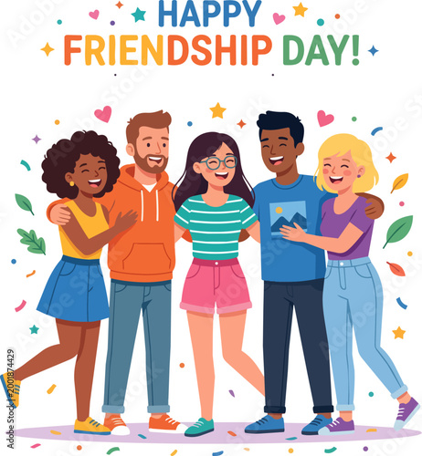 Happy Friendship Day Diverse Group of Friends Illustration