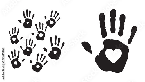Black Human Handprints with a Heart Shaped Palm