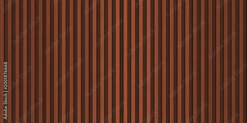 Obraz premium SEAMLESS background of warm dark brown wooden wall panel, natural wood paneling texture, decorative accent wall or acoustic panel design, repeating pattern.