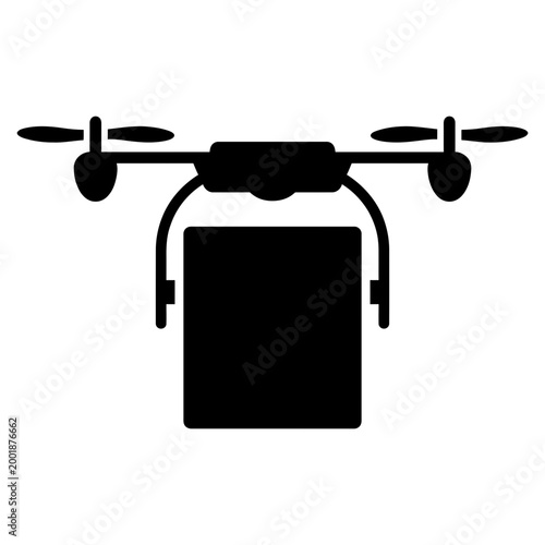 Drone delivering package with cargo box icon