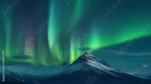 Aurora Borealis or Northern Lights, mountain scenery landscape at night. Great for Relaxing Ambient backgrounds. Polar lights, winterscape concept