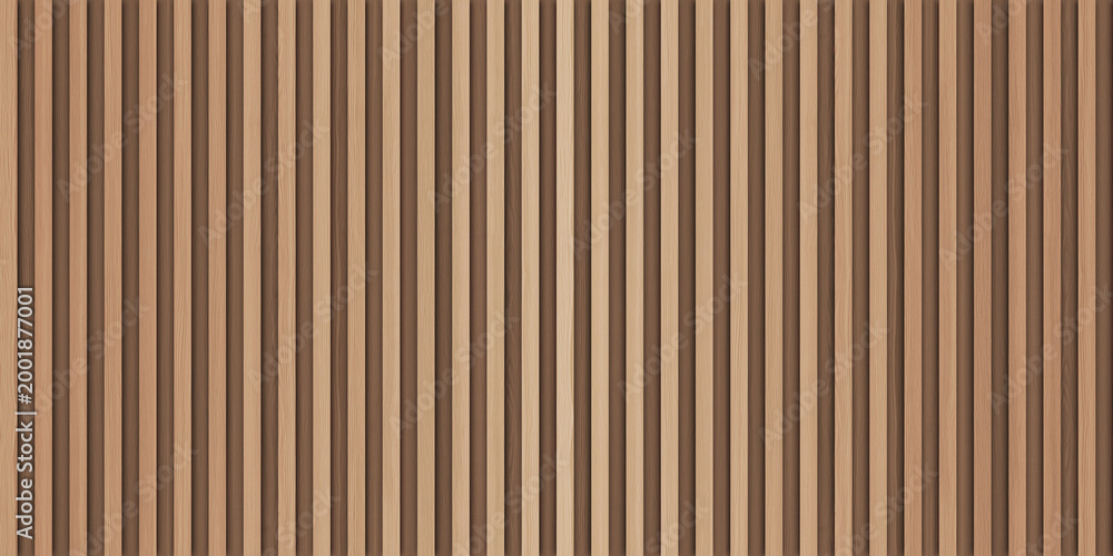 Obraz premium SEAMLESS background of light brown wooden wall panel, natural wood paneling texture, decorative accent wall or acoustic panel design, repeating pattern.