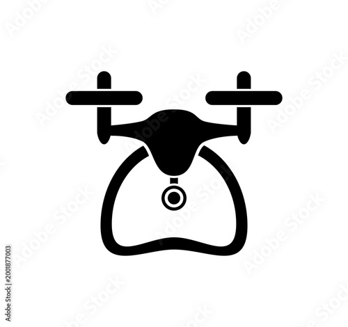 Vector illustration of a drone quadcopter side view icon isolated on a white background.