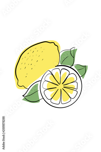 yellow lemons lineart with background solid color to fill the line.