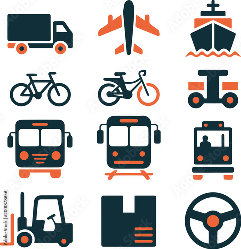 Logistics and Transportation Icon Set: Global Shipping, Delivery, and Freight Vector Graphics