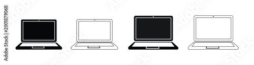 Laptop Icon Set – Flat & Line Notebook Computer Icons Collection Vector Illustration