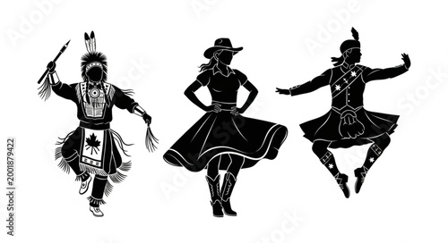Silhouettes of Traditional Dancers Performing Cultural Dance.