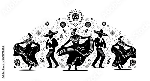 Traditional Mexican Folk Dancers Performing Cultural Dance.