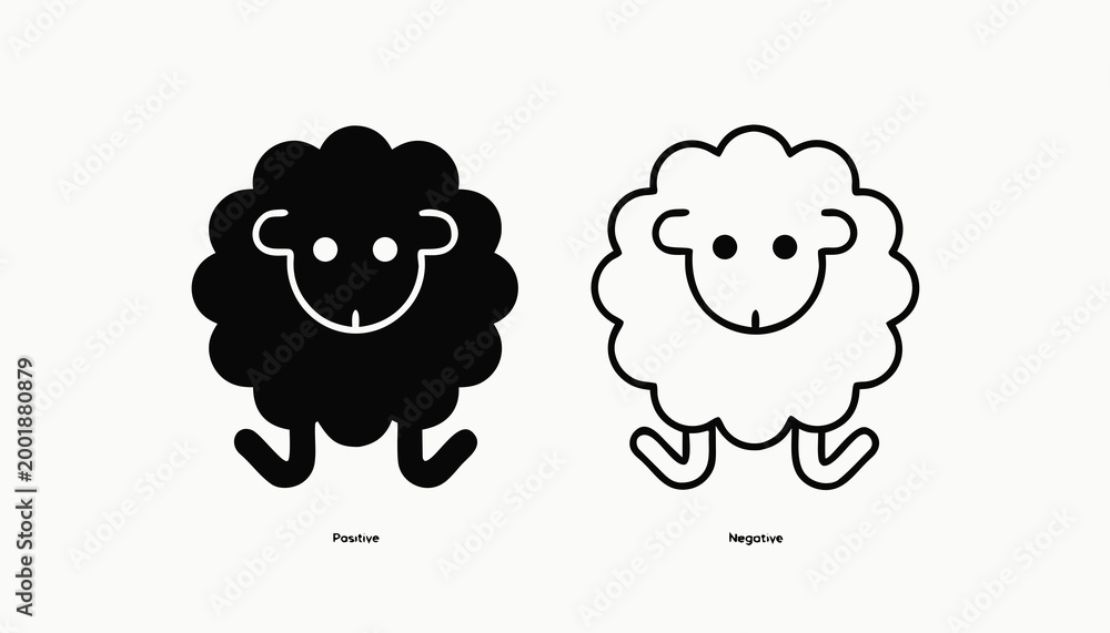 Obraz premium Cute cartoon sheep vector illustration of a happy white lamb character for a farm animal coloring page isolated on white background