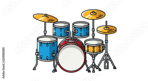 Drum Set Musical Instrument Icon Collection with Bass Drum Cymbals and Percussion Kit Flat Vector Illustration