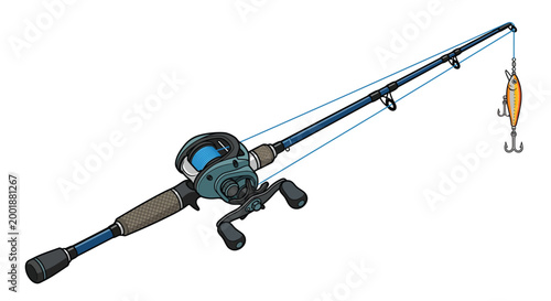 fishing rod with reel and lure illustration