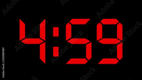 Countdown from four fifty-nine to five o'clock in the early morning hours of a new day