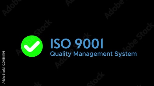 Minimal ISO 9001 Quality Management System certification banner featuring a checkmark with bold ISO 9001 text on a alpha channel.
