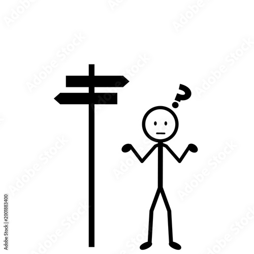 Direction Sign Stick Figure with Question Mark Illustration
