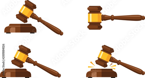 Justice Gavel in Different Angles, Courtroom Symbol for Legal and Judicial Concept Illustration