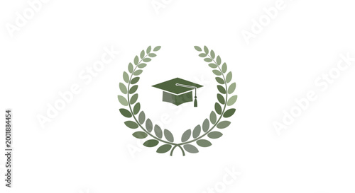 Academic emblem featuring a graduation cap surrounded by a laurel wreath on a white background