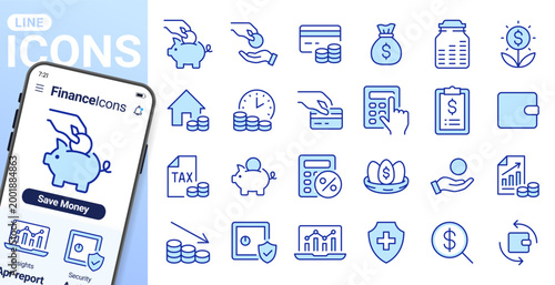 Retirement money line icon set. Pension fund, profit growth, piggy bank, finance budget, income minimal vector illustration. Simple outline signs for investment. Blue duotone color, Editable Stroke.