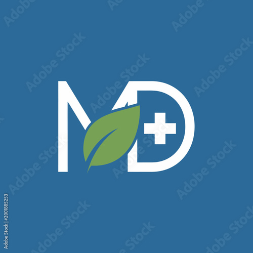 Medical logo with leaf and cross symbol.