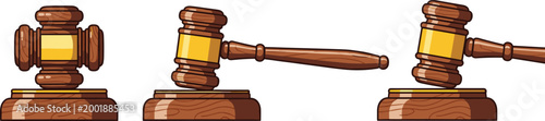 Wooden Judge Gavel Set with Sound Block in Different Positions for Court Law Justice Legal System Concept Vector Illustration Design