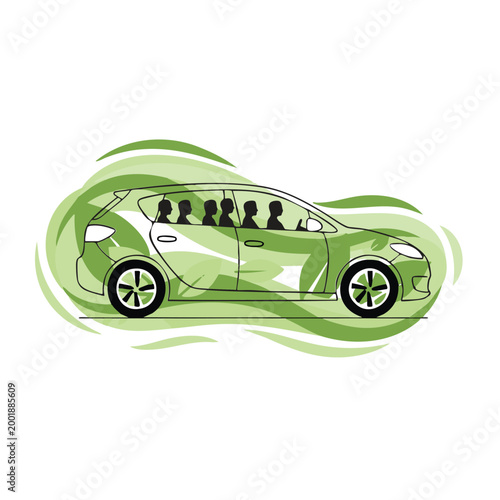 Sustainable carpooling concept with green leaf designs