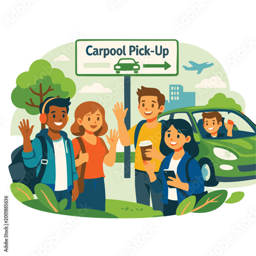 People waiting for carpool pickup at designated stop