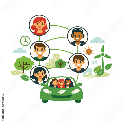 People connected in carpool network for shared travel