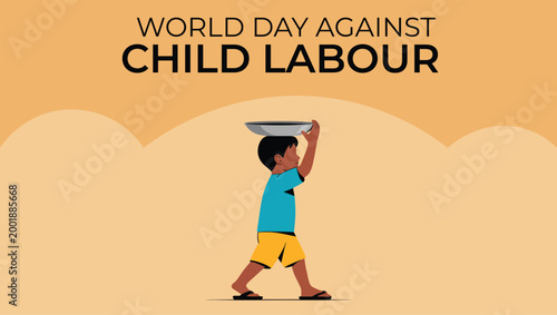 World day against child labour illustration of working child carrying load awareness concept design for social justice campaign banner poster protection