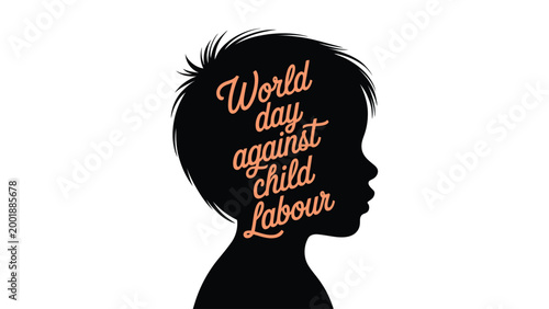 World day against child labour typography inside child silhouette awareness concept design for social justice campaign banner poster protection message