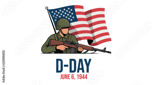 Fotografia D Day June 6 1944 illustration with soldier and American flag patriotic world wa